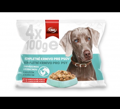 Kompletné krmivo pre psov s hovädzinou a kuracinou (kapsičky) CBA 4x100g