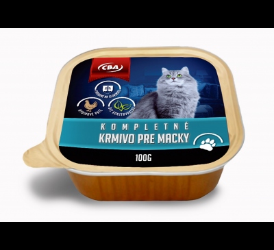 Kompletné krmivo pre mačky (vanička) CBA 100g