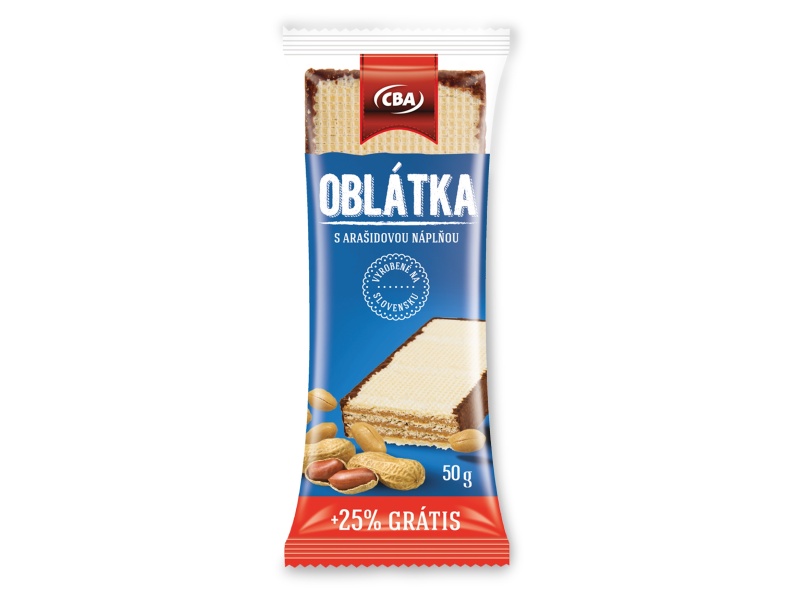 Oblátka s arašidovou náplňou + 25% CBA 50g