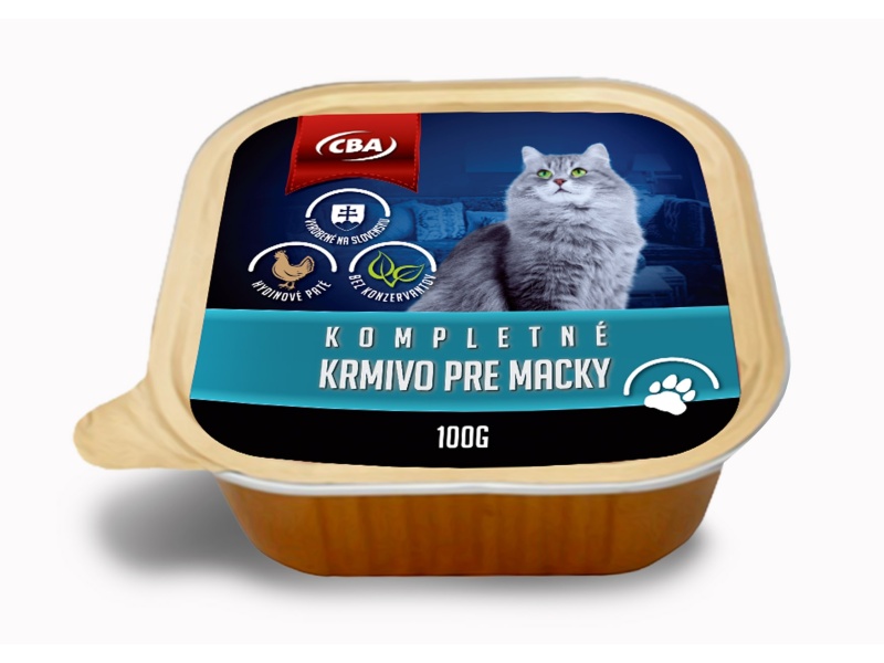 Kompletné krmivo pre mačky (vanička) CBA 100g